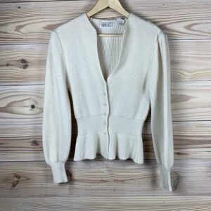 Vtg Spiegel‎ Sweater Chunky Peplum Ribbed Pearl Button Classic Prep Academia